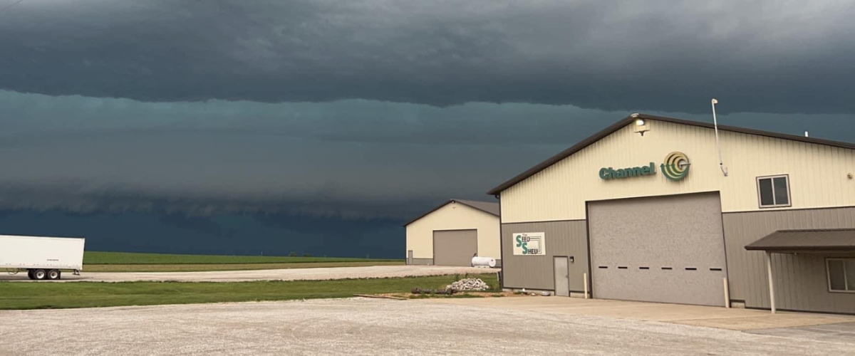 seed shed buildings with dark sky