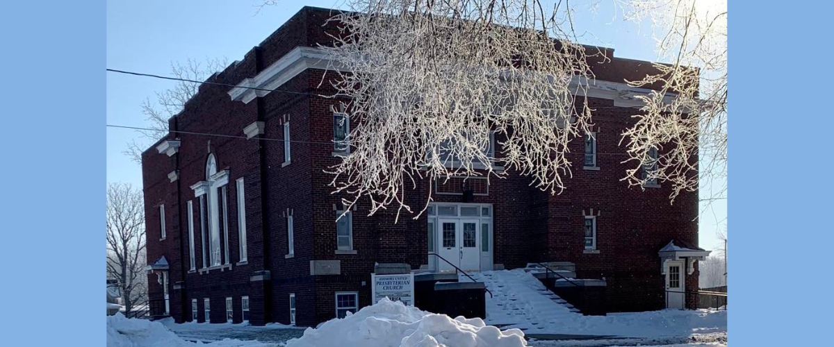 presbyterian church exterior in winter