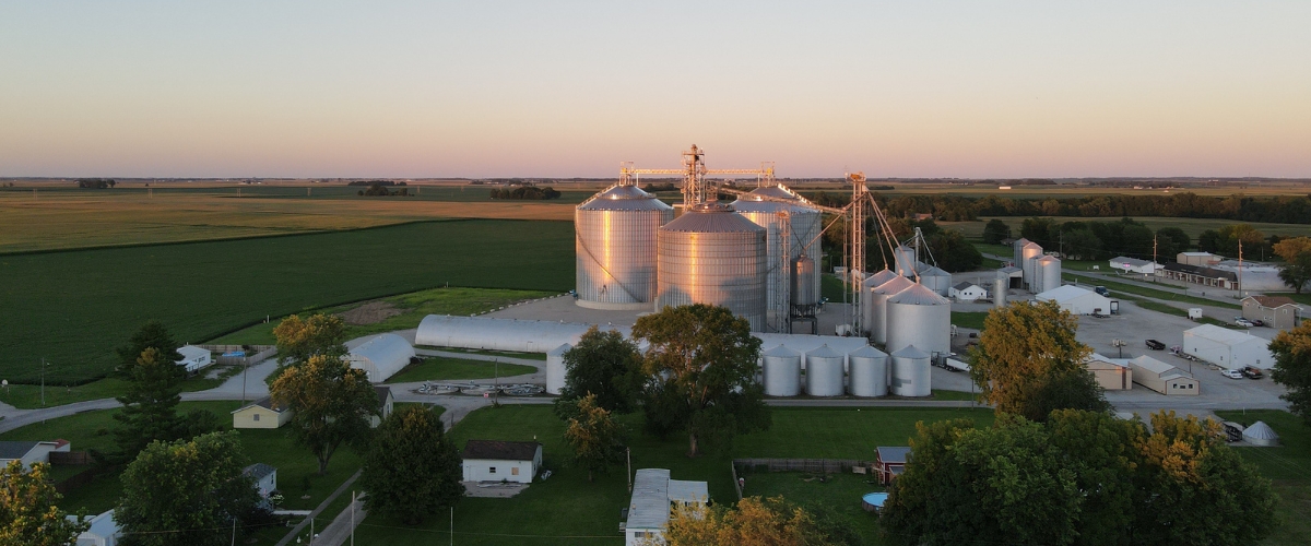 drone photo of TGM grain bins